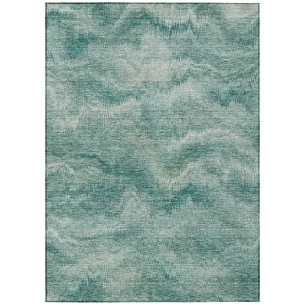 HomeRoots 5' Stylish Teal Blue and Ivory Abstract Indoor Outdoor Area Rug for Easy Care and Versatile Use 9' X 12' 631321