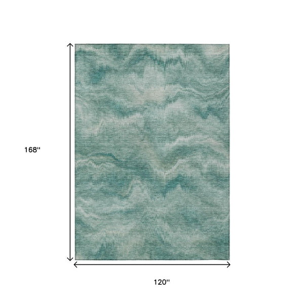 HomeRoots 5' Stylish Teal Blue and Ivory Abstract Indoor Outdoor Area Rug for Easy Care and Versatile Use 10' X 14' 631322