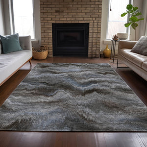 HomeRoots 5' Abstract Taupe and Ivory Area Rug - Stylish, Washable, Durable for Indoor and Outdoor Use 5' X 8' 631324
