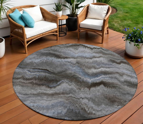 HomeRoots 5' Abstract Taupe and Ivory Area Rug - Stylish, Washable, Durable for Indoor and Outdoor Use 8' Round 631325