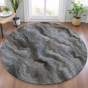 HomeRoots 5' Abstract Taupe and Ivory Area Rug - Stylish, Washable, Durable for Indoor and Outdoor Use 8' Round 631325