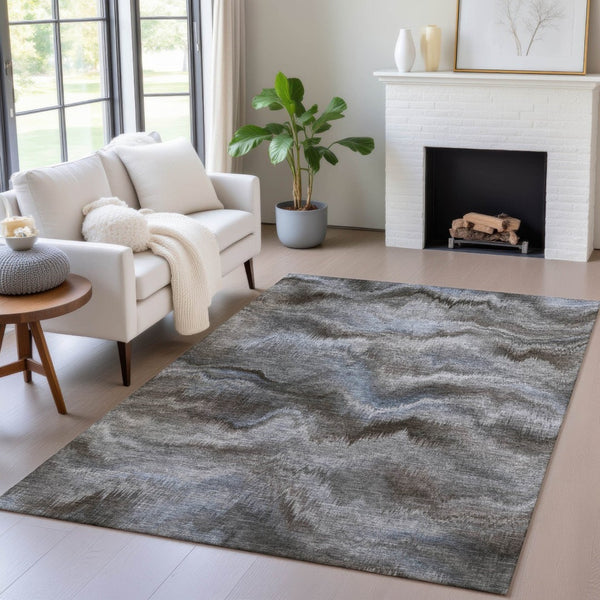 HomeRoots 5' Abstract Taupe and Ivory Area Rug - Stylish, Washable, Durable for Indoor and Outdoor Use 9' X 12' 631327