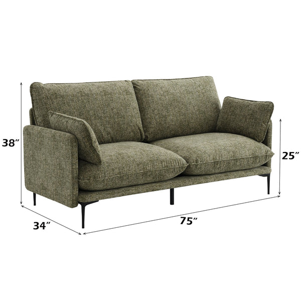 English Elm Dalton Green Chenille Sofa with Tufted Compressed Cushions, 2 Accent Pillows, Metal Legs, 440lb Capacity B2726P406277