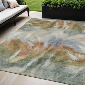HomeRoots 5' Beige and Copper Abstract Area Rug - Stylish, Washable Indoor/Outdoor Rug for High-Traffic Spaces 5' X 8' 631330
