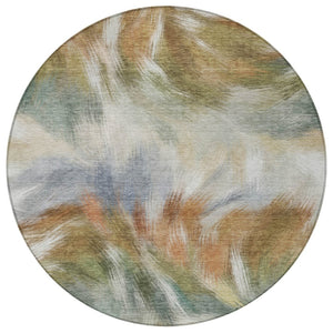 HomeRoots 5' Beige and Copper Abstract Area Rug - Stylish, Washable Indoor/Outdoor Rug for High-Traffic Spaces 8' Round 631331