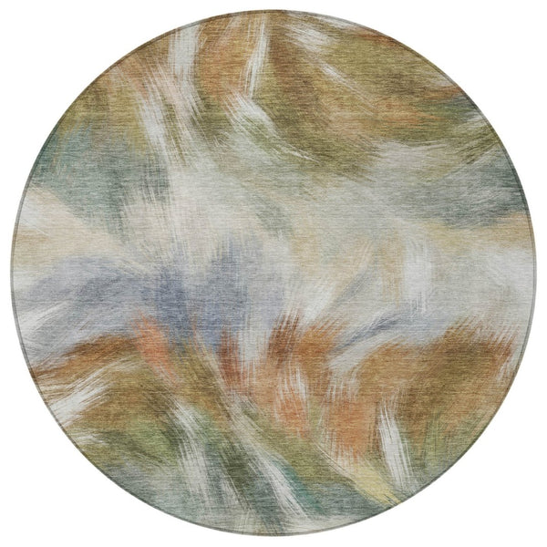 HomeRoots 5' Beige and Copper Abstract Area Rug - Stylish, Washable Indoor/Outdoor Rug for High-Traffic Spaces 8' Round 631331