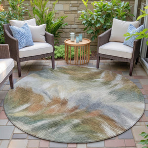 HomeRoots 5' Beige and Copper Abstract Area Rug - Stylish, Washable Indoor/Outdoor Rug for High-Traffic Spaces 8' Round 631331