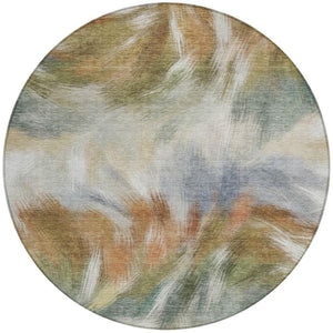 HomeRoots 5' Beige and Copper Abstract Area Rug - Stylish, Washable Indoor/Outdoor Rug for High-Traffic Spaces 8' Round 631331