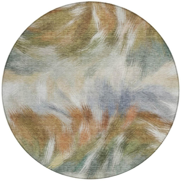 HomeRoots 5' Beige and Copper Abstract Area Rug - Stylish, Washable Indoor/Outdoor Rug for High-Traffic Spaces 8' Round 631331