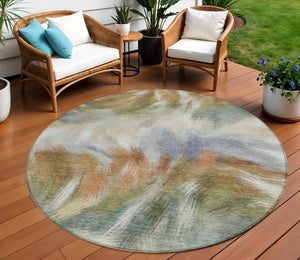 HomeRoots 5' Beige and Copper Abstract Area Rug - Stylish, Washable Indoor/Outdoor Rug for High-Traffic Spaces 8' Round 631331