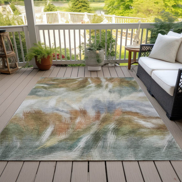 HomeRoots 5' Beige and Copper Abstract Area Rug - Stylish, Washable Indoor/Outdoor Rug for High-Traffic Spaces 8' X 10' 631332