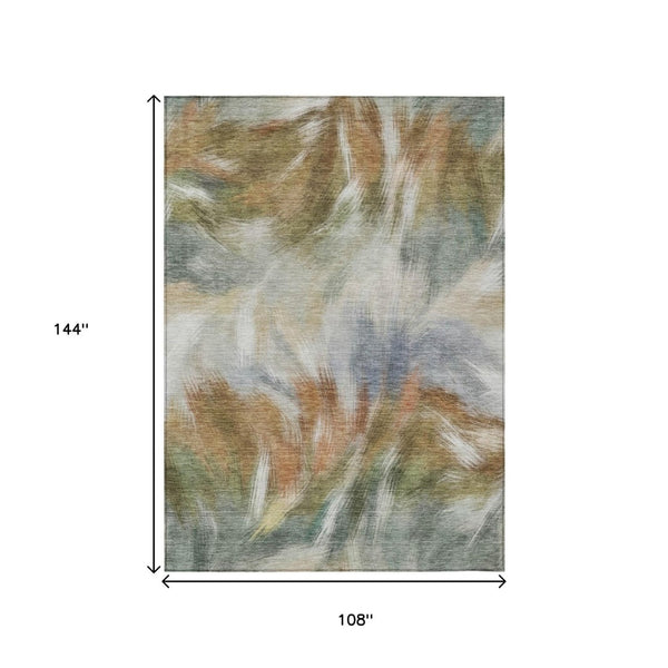 HomeRoots 5' Beige and Copper Abstract Area Rug - Stylish, Washable Indoor/Outdoor Rug for High-Traffic Spaces 9' X 12' 631333