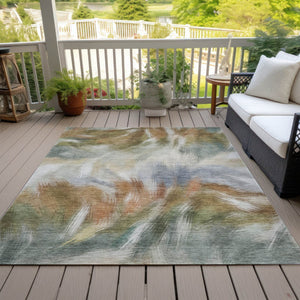 HomeRoots 5' Beige and Copper Abstract Area Rug - Stylish, Washable Indoor/Outdoor Rug for High-Traffic Spaces 9' X 12' 631333