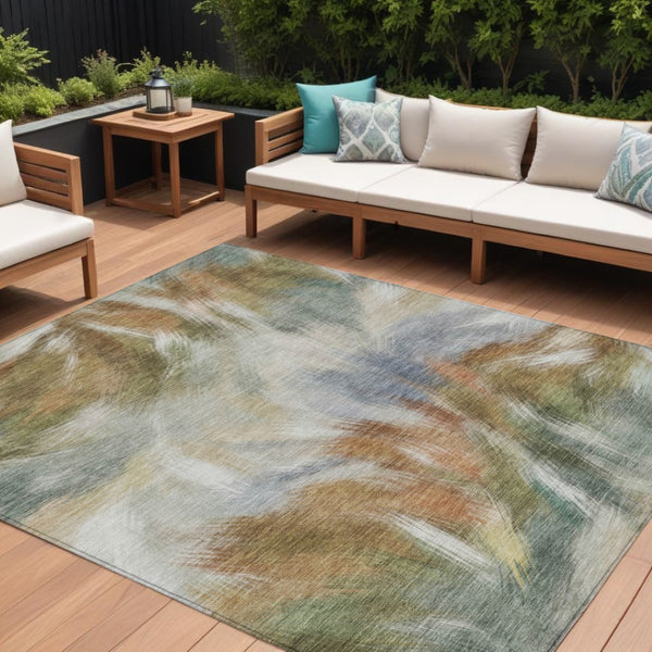 HomeRoots 5' Beige and Copper Abstract Area Rug - Stylish, Washable Indoor/Outdoor Rug for High-Traffic Spaces 10' X 14' 631334