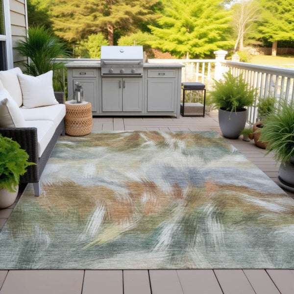 HomeRoots 5' Beige and Copper Abstract Area Rug - Stylish, Washable Indoor/Outdoor Rug for High-Traffic Spaces 10' X 14' 631334