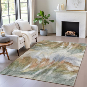 HomeRoots 5' Beige and Copper Abstract Area Rug - Stylish, Washable Indoor/Outdoor Rug for High-Traffic Spaces 10' X 14' 631334