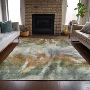 HomeRoots 5' Beige and Copper Abstract Area Rug - Stylish, Washable Indoor/Outdoor Rug for High-Traffic Spaces 10' X 14' 631334