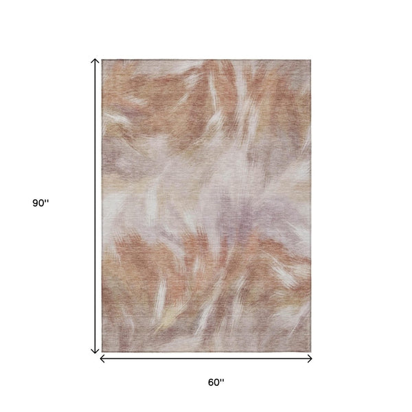HomeRoots 5' Copper and Ivory Abstract Area Rug - Stylish, Durable, Washable Design for Indoor and Outdoor Use 5' X 8' 631336