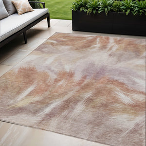 HomeRoots 5' Copper and Ivory Abstract Area Rug - Stylish, Durable, Washable Design for Indoor and Outdoor Use 5' X 8' 631336