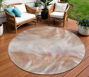 HomeRoots 5' Copper and Ivory Abstract Area Rug - Stylish, Durable, Washable Design for Indoor and Outdoor Use 8' Round 631337