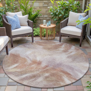 HomeRoots 5' Copper and Ivory Abstract Area Rug - Stylish, Durable, Washable Design for Indoor and Outdoor Use 8' Round 631337