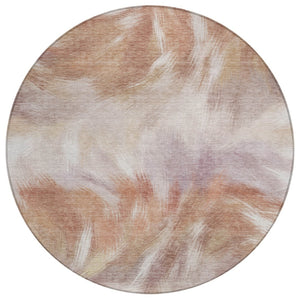 HomeRoots 5' Copper and Ivory Abstract Area Rug - Stylish, Durable, Washable Design for Indoor and Outdoor Use 8' Round 631337