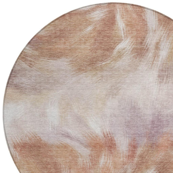 HomeRoots 5' Copper and Ivory Abstract Area Rug - Stylish, Durable, Washable Design for Indoor and Outdoor Use 8' Round 631337