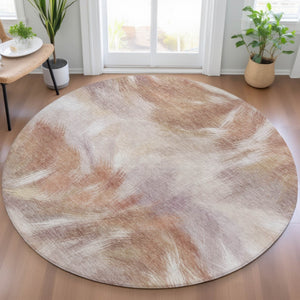 HomeRoots 5' Copper and Ivory Abstract Area Rug - Stylish, Durable, Washable Design for Indoor and Outdoor Use 8' Round 631337