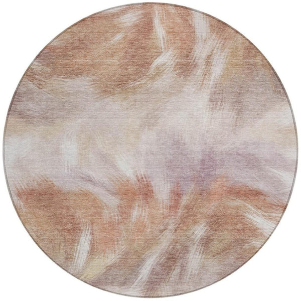 HomeRoots 5' Copper and Ivory Abstract Area Rug - Stylish, Durable, Washable Design for Indoor and Outdoor Use 8' Round 631337