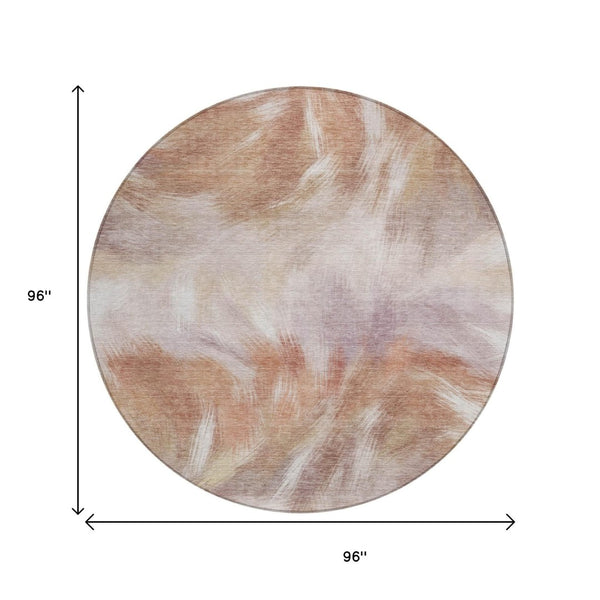 HomeRoots 5' Copper and Ivory Abstract Area Rug - Stylish, Durable, Washable Design for Indoor and Outdoor Use 8' Round 631337