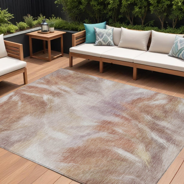 HomeRoots 5' Copper and Ivory Abstract Area Rug - Stylish, Durable, Washable Design for Indoor and Outdoor Use 8' X 10' 631338