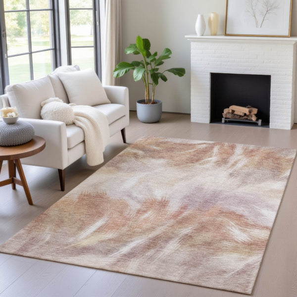 HomeRoots 5' Copper and Ivory Abstract Area Rug - Stylish, Durable, Washable Design for Indoor and Outdoor Use 8' X 10' 631338