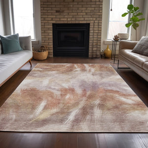 HomeRoots 5' Copper and Ivory Abstract Area Rug - Stylish, Durable, Washable Design for Indoor and Outdoor Use 10' X 14' 631340