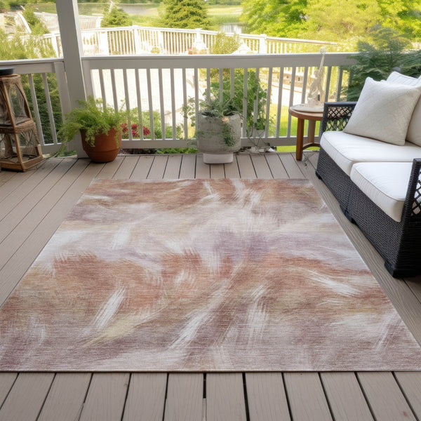 HomeRoots 5' Copper and Ivory Abstract Area Rug - Stylish, Durable, Washable Design for Indoor and Outdoor Use 10' X 14' 631340