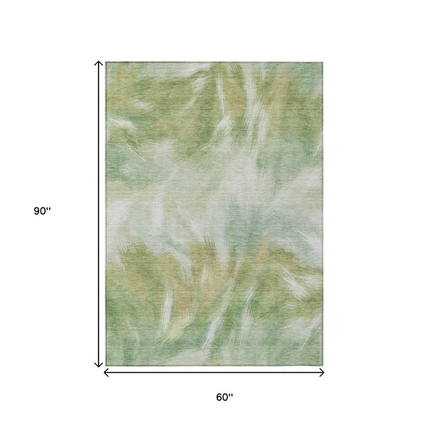 HomeRoots 5' Abstract Green and Ivory Area Rug - Washable, Durable, Stylish for Indoor or Outdoor Spaces 5' X 8' 631342