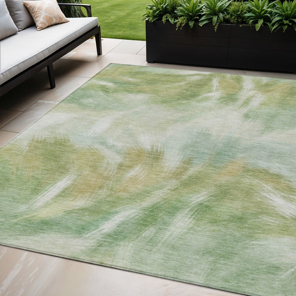 HomeRoots 5' Abstract Green and Ivory Area Rug - Washable, Durable, Stylish for Indoor or Outdoor Spaces 5' X 8' 631342