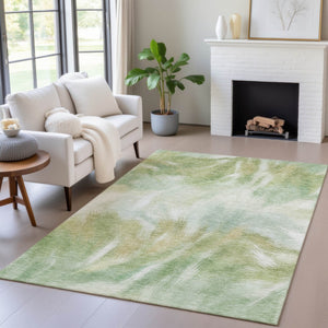 HomeRoots 5' Abstract Green and Ivory Area Rug - Washable, Durable, Stylish for Indoor or Outdoor Spaces 5' X 8' 631342