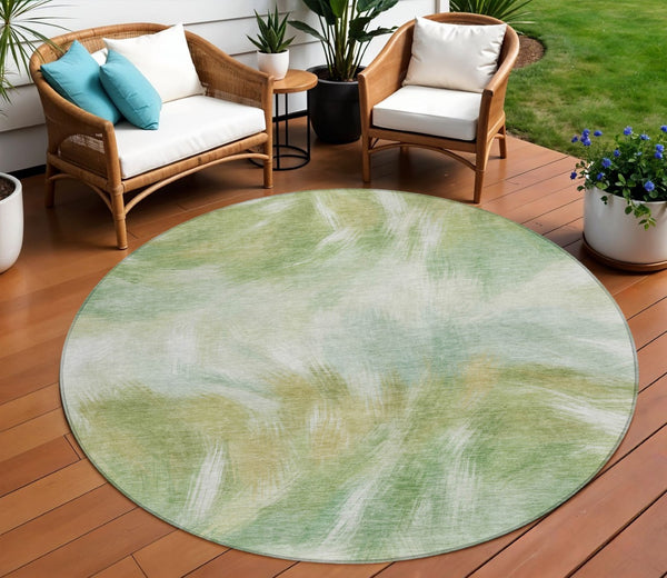HomeRoots 5' Abstract Green and Ivory Area Rug - Washable, Durable, Stylish for Indoor or Outdoor Spaces 8' Round 631343