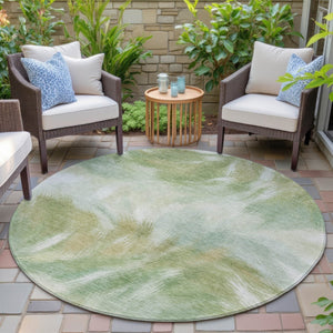 HomeRoots 5' Abstract Green and Ivory Area Rug - Washable, Durable, Stylish for Indoor or Outdoor Spaces 8' Round 631343