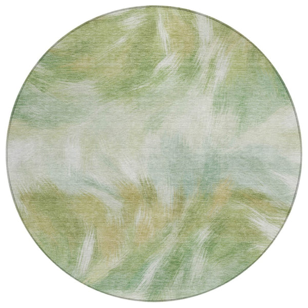 HomeRoots 5' Abstract Green and Ivory Area Rug - Washable, Durable, Stylish for Indoor or Outdoor Spaces 8' Round 631343
