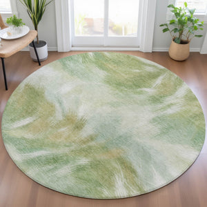 HomeRoots 5' Abstract Green and Ivory Area Rug - Washable, Durable, Stylish for Indoor or Outdoor Spaces 8' Round 631343