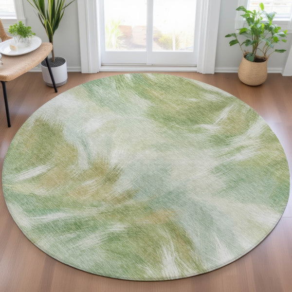 HomeRoots 5' Abstract Green and Ivory Area Rug - Washable, Durable, Stylish for Indoor or Outdoor Spaces 8' Round 631343