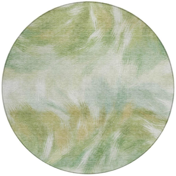 HomeRoots 5' Abstract Green and Ivory Area Rug - Washable, Durable, Stylish for Indoor or Outdoor Spaces 8' Round 631343