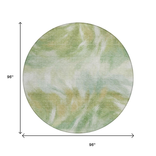 HomeRoots 5' Abstract Green and Ivory Area Rug - Washable, Durable, Stylish for Indoor or Outdoor Spaces 8' Round 631343
