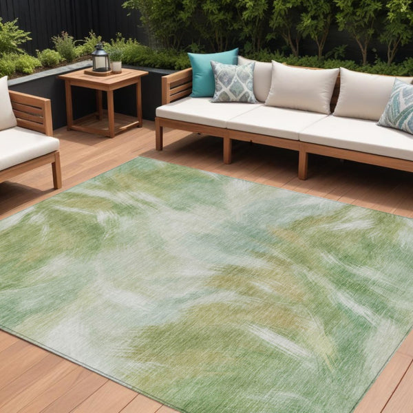 HomeRoots 5' Abstract Green and Ivory Area Rug - Washable, Durable, Stylish for Indoor or Outdoor Spaces 8' X 10' 631344