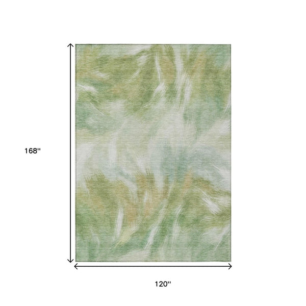 HomeRoots 5' Abstract Green and Ivory Area Rug - Washable, Durable, Stylish for Indoor or Outdoor Spaces 10' X 14' 631346