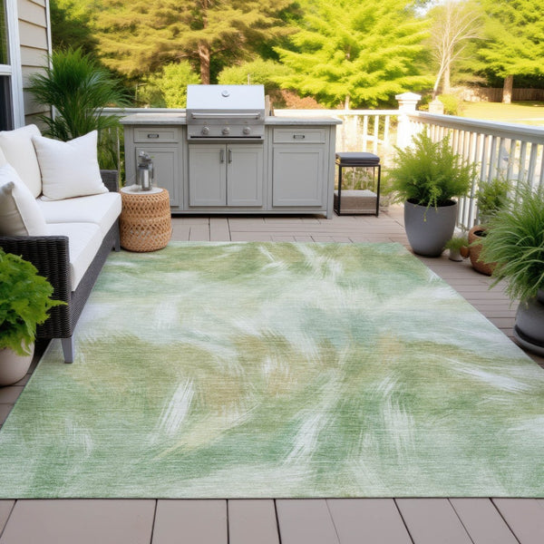 HomeRoots 5' Abstract Green and Ivory Area Rug - Washable, Durable, Stylish for Indoor or Outdoor Spaces 10' X 14' 631346