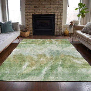 HomeRoots 5' Abstract Green and Ivory Area Rug - Washable, Durable, Stylish for Indoor or Outdoor Spaces 10' X 14' 631346