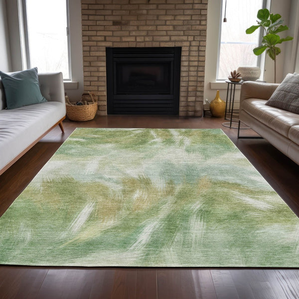 HomeRoots 5' Abstract Green and Ivory Area Rug - Washable, Durable, Stylish for Indoor or Outdoor Spaces 10' X 14' 631346