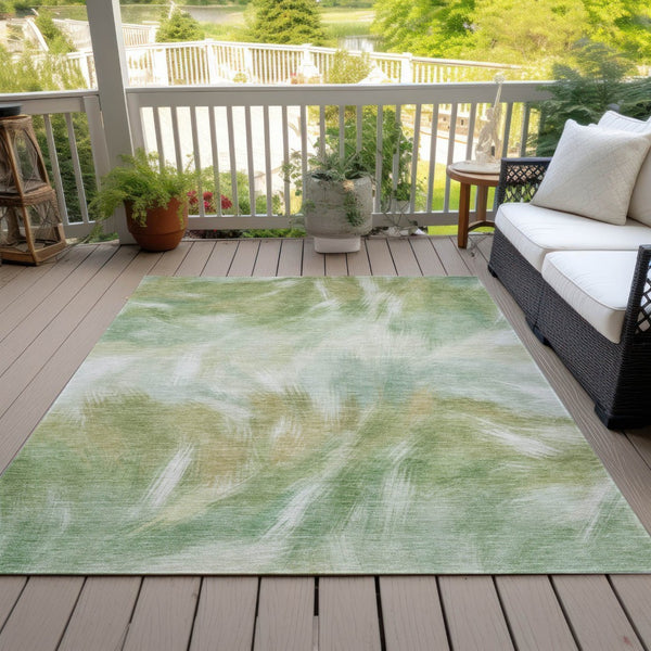 HomeRoots 5' Abstract Green and Ivory Area Rug - Washable, Durable, Stylish for Indoor or Outdoor Spaces 10' X 14' 631346